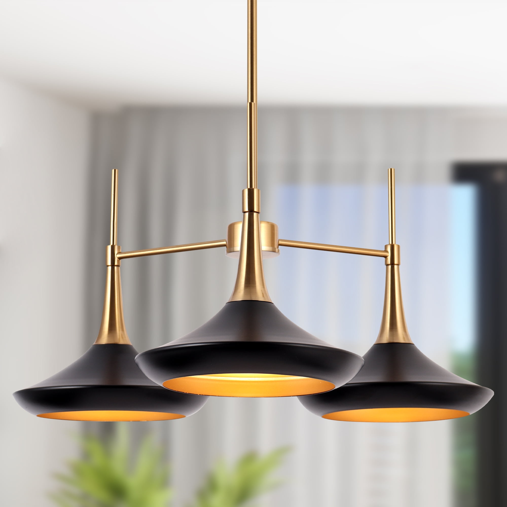 LNC Phapricornus 3-Light Matte Black Modern/Contemporary Led Chandelier