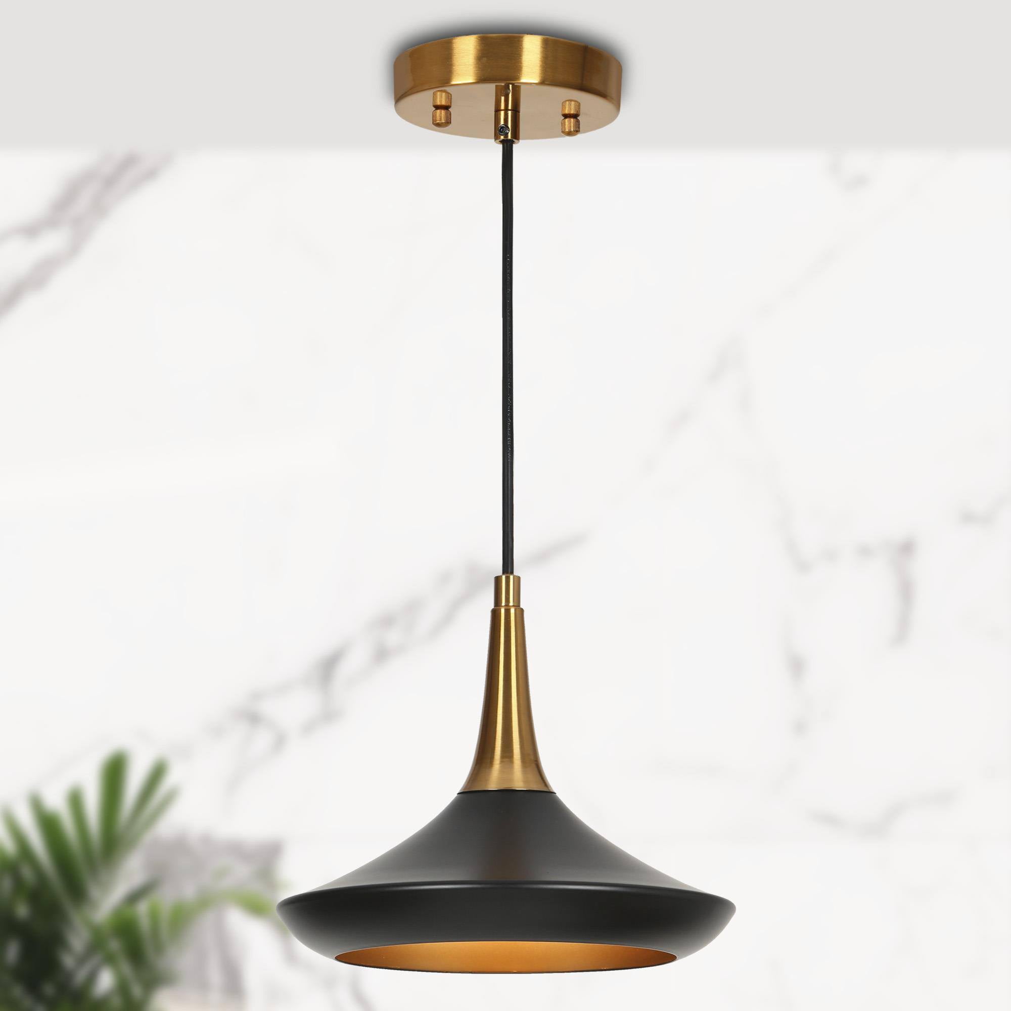 LNC Modern 9" Cone Mini Pendant Light, Matte Black and Gold Kitchen Island Ceiling Fixture