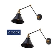 LNC Plug in Wall Sconces Set of 2, Industrial Swing Arm Wall Lamps, Plug-in or Hardwired Bedside Reading Lights, Black Metal Wall Light Fixtures for Bedroom, Living Room, Office