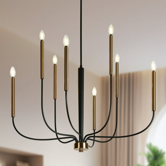 LNC Modern 8-Light Black and Gold Chandelier, Oversized Adjustable Ceiling Light for Dining Room
