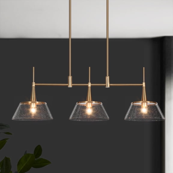LNC 3-Light Linear Modern Brass E12 Hardwired Kitchen Island Pendant with Seeded Glass Shades