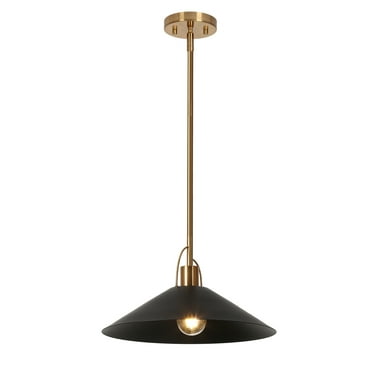 Modern Black and Gold Cone Pendant Light with Adjustable Height, 14" Wide