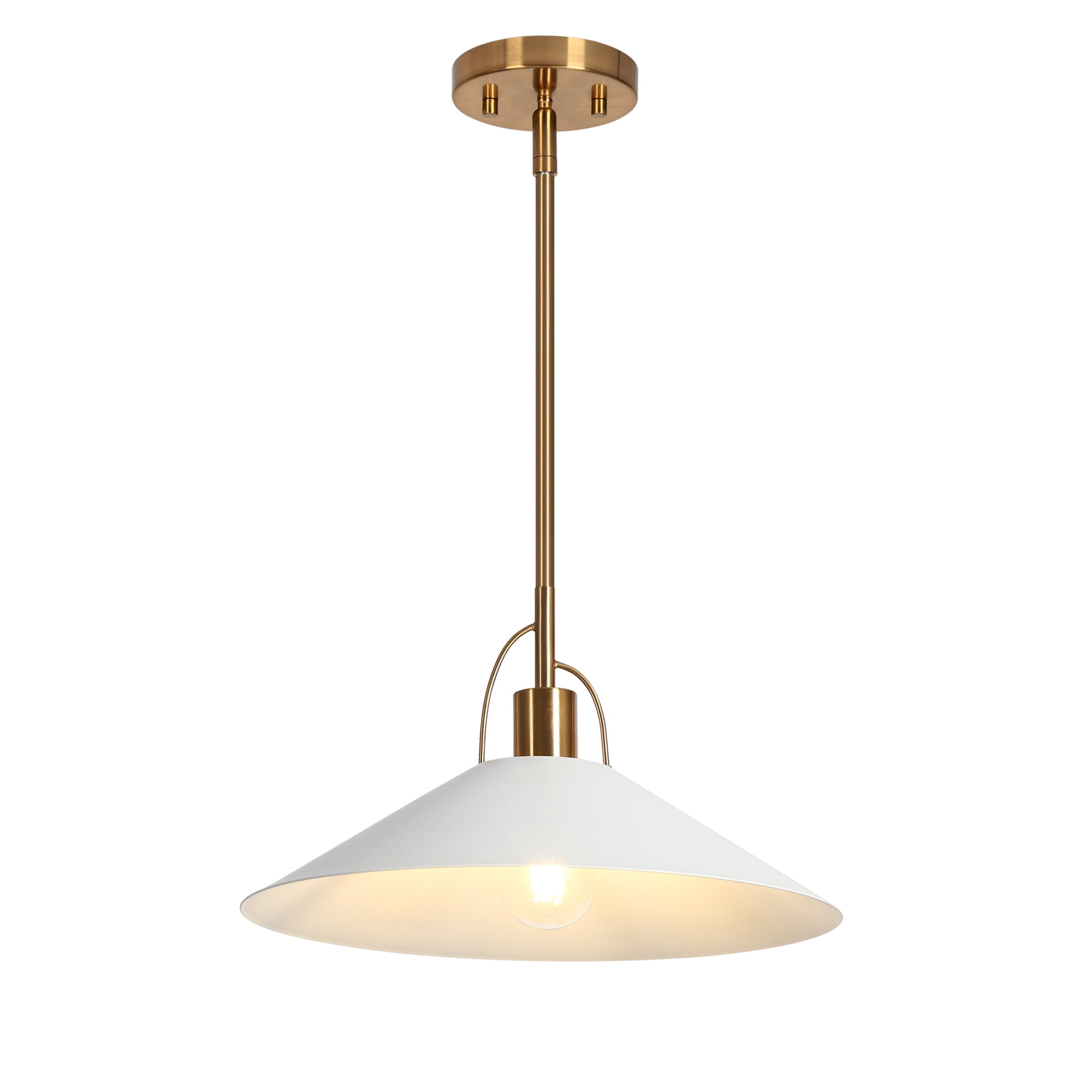 LNC Raratienner Polished Gold and Matte White Modern Cone LED Medium Hanging Pendant Light