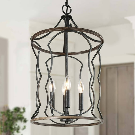 LNC Rustic&Farmhouse Globe Chandelier,4-Light Black Metal LED Kitchen Island Light