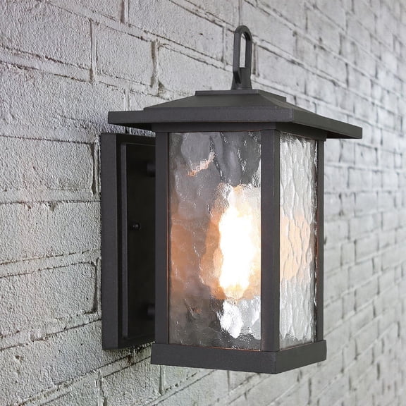 LNC Rustic Lantern Outdoor Wall Sconces with Water Ripple Glass in Black Finish for Entryway