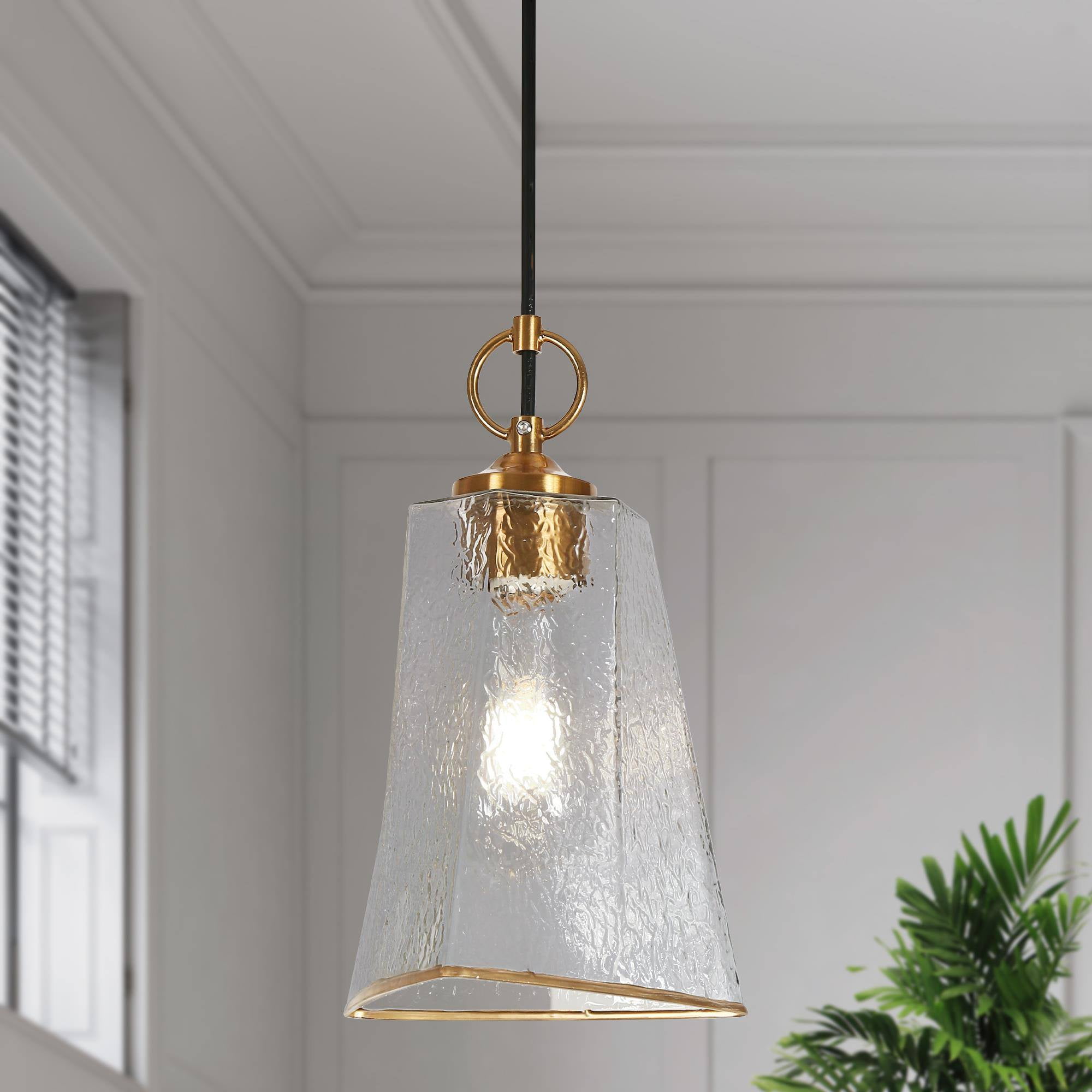 LNC Modern Cone Glass Pendant Light, 6.7" Polished Gold and Black Mini Ceiling Fixture