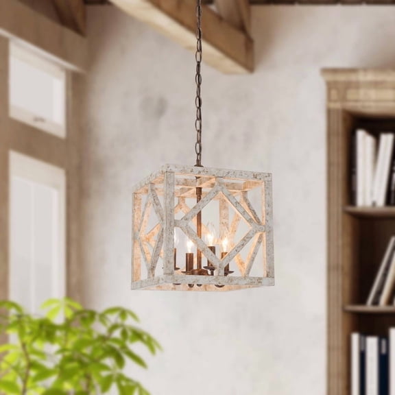 LNC Sesuvium 4-Light Farmhouse Pendant Light in Weathered Cream and Coffee Gold Finish