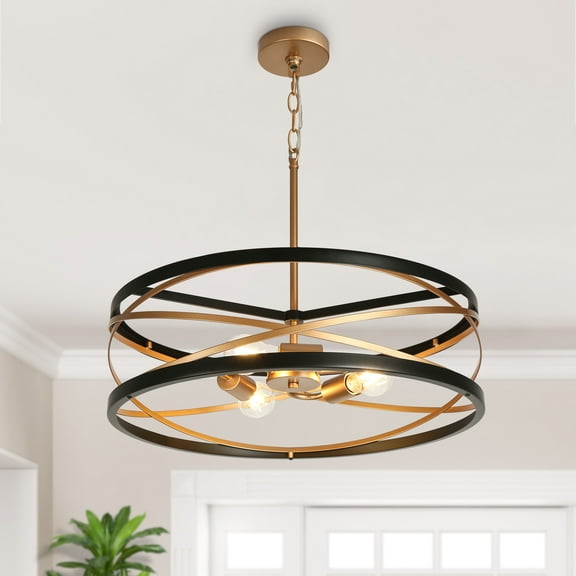 LNC Thranifyra 3-Light Matte Black Modern/Contemporary Led Cage Chandelier