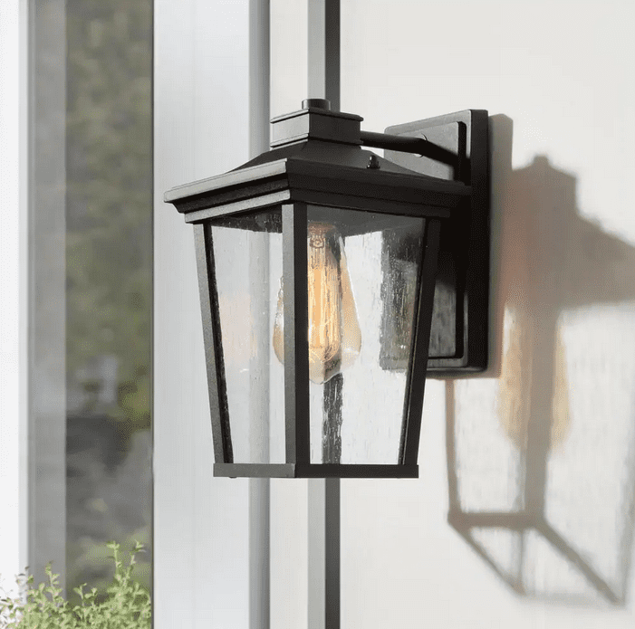 LNC Transitional 1-Light 11 in. Black Wall Lantern Sconce with Seeded Glass Shade Modern Outdoor Wall Light LED Compatible
