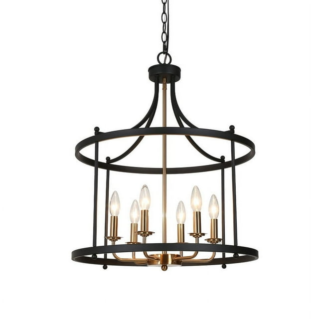 21.5" Black and Gold 6-Light Lantern Chandelier with E12 Base for Foyer or Dining Room