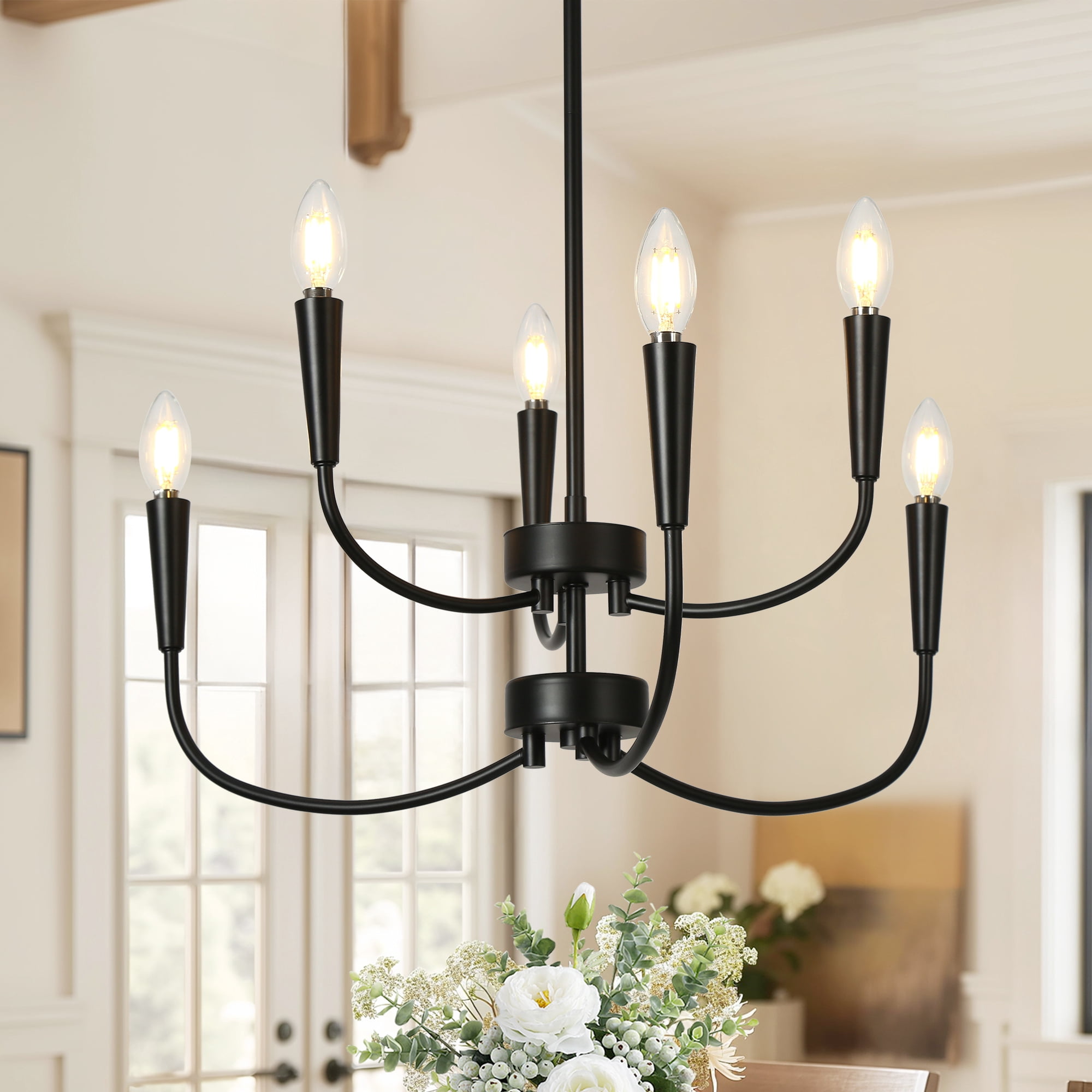 LNC Trucatinon 6 -Light Matte Black Metal Chandelier