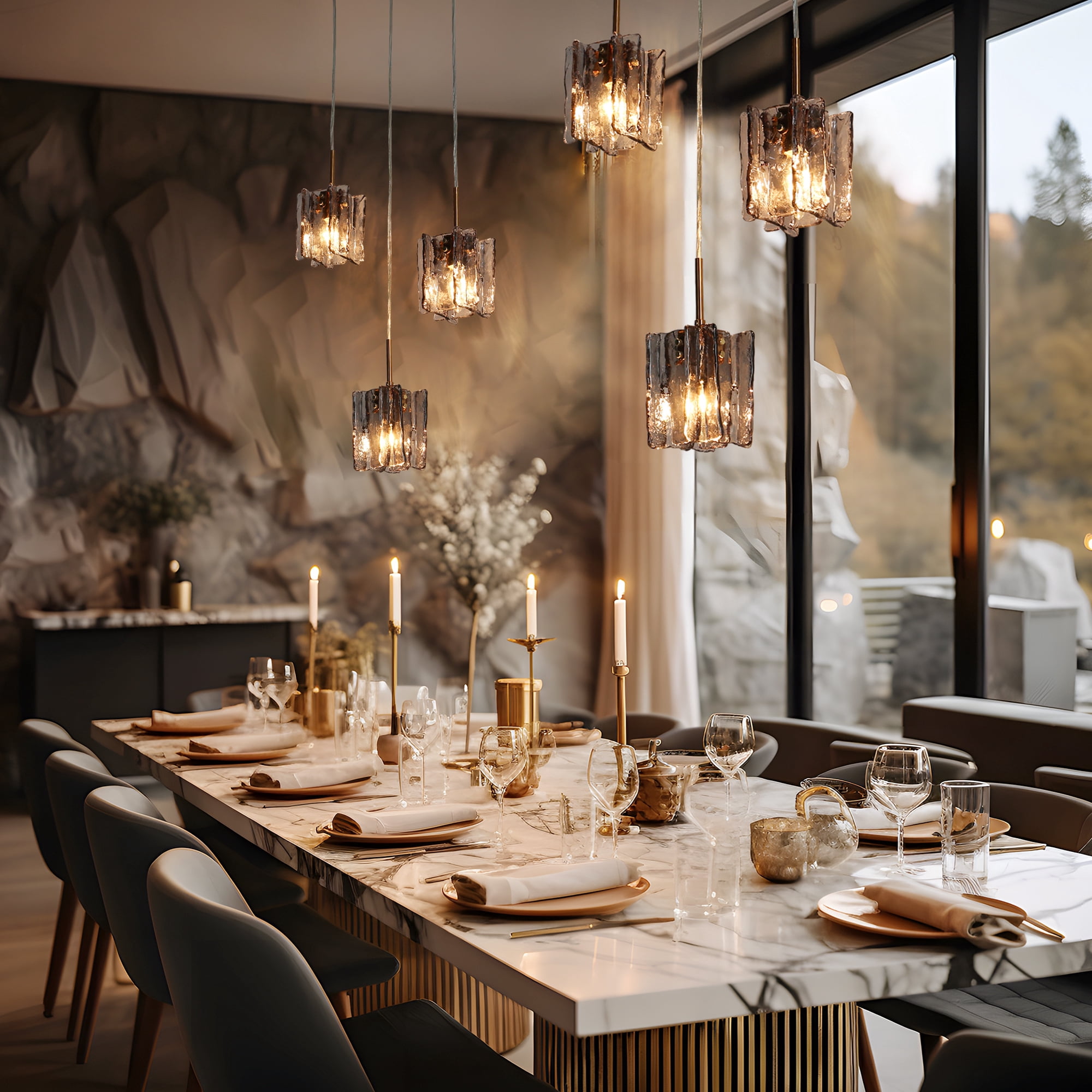 LNC 3-Light Modern  3-Light LED Smoke-Gray Cluster Pendant Light with Ribbed Glass