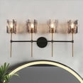 thumbnail image 1 of LNC Modern 4-Light Vanity Light with Smoky Textured Glass Shades, Black and Brass Finish, 1 of 4