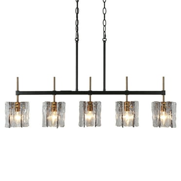 35.4" Black and Gold 5-Light Kitchen Island Chandelier with Smoky Glass Shades, E12 Base