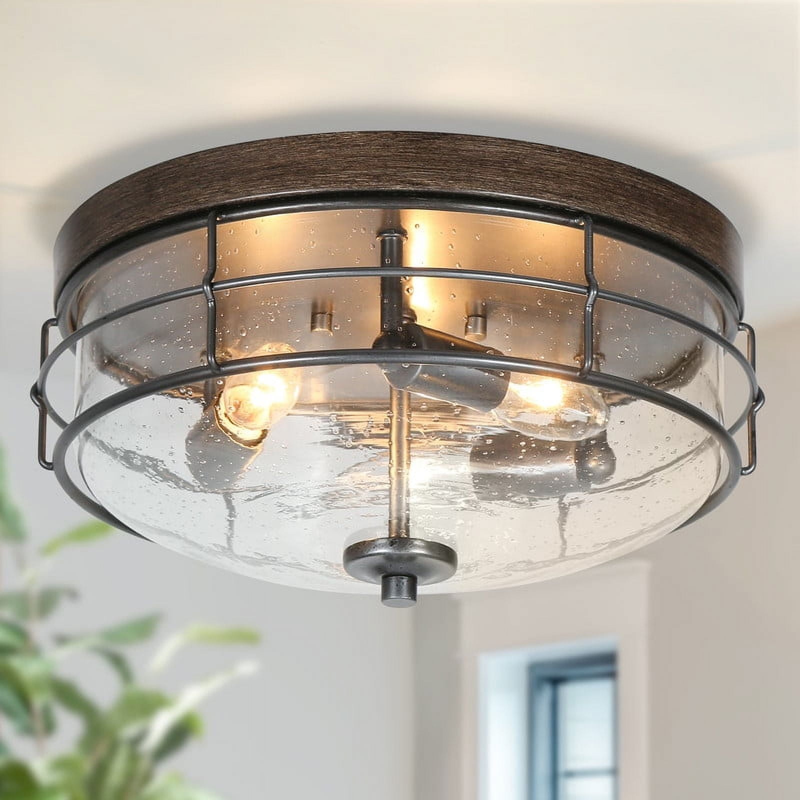 LNC Vine 3-Light 12.6-in Antique Brown LED Flush Mount Light