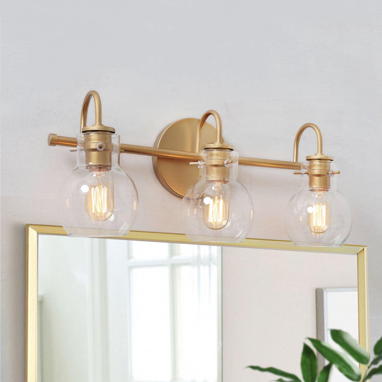 LNC Wall Light Gold 3-Light Modern Bathroom Vanity Fixture with Clear Glass
