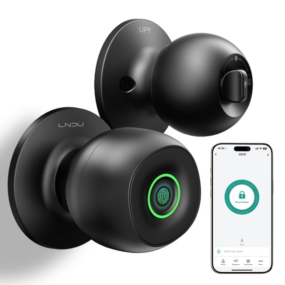 LNDU Smart Fingerprint Door Knob, Keyless Entry Door Lock with App Control, Biometric Fingerprint Unlock
