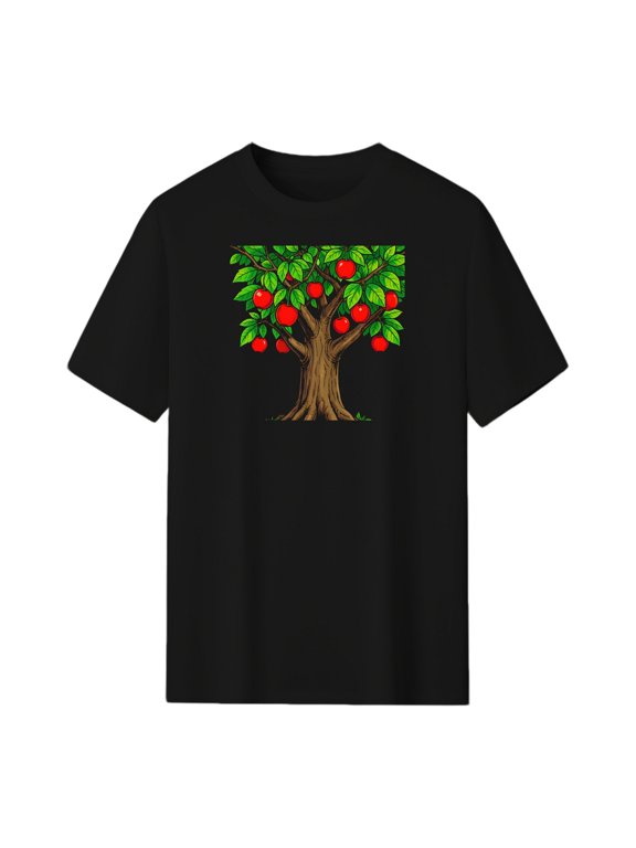 Apples on Tree Graphic Tee, Black Unisex Short Sleeve T-Shirt