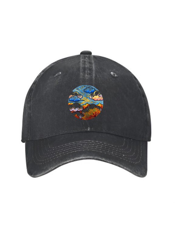 Autumn Clouds Painting Gold Baseball Cap, Adjustable Dad Hat