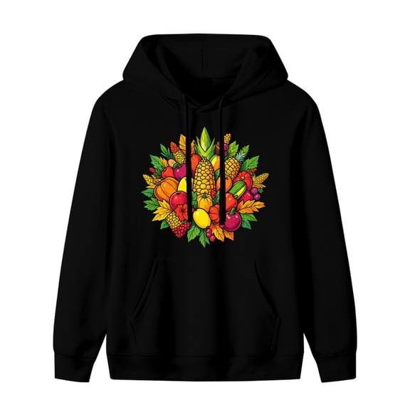 LNFAUEAPRINT Autumn Cornucopia Thanksgiving Graphic Hoodie, Black