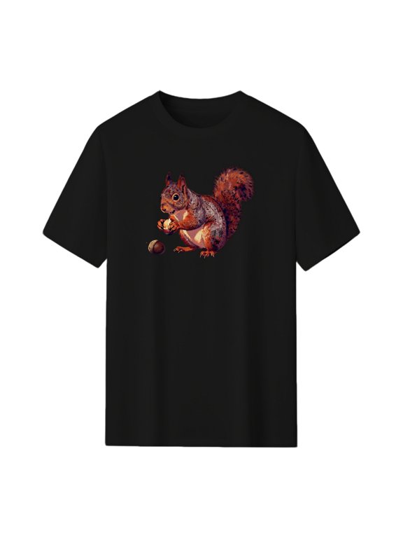 Autumn Squirrel Acorn Graphic Tee, Black Unisex T-Shirt
