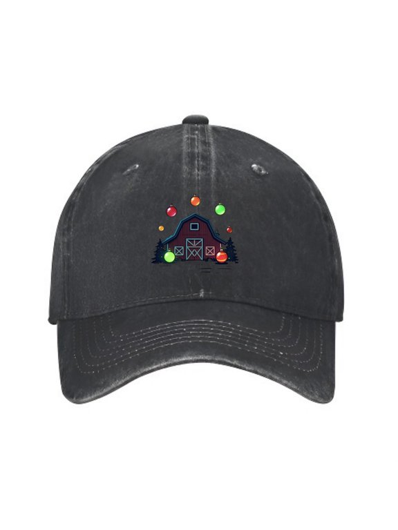 Barn with Glowing Christmas Baseball Cap, Adjustable Dad Hat