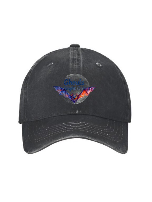 Bat Flying Moon Halloween Baseball Cap, Washed Cotton Dad Hat