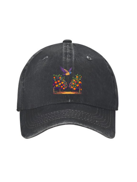 Bird Flying Over Apple Baseball Cap, Washed Cotton Dad Hat