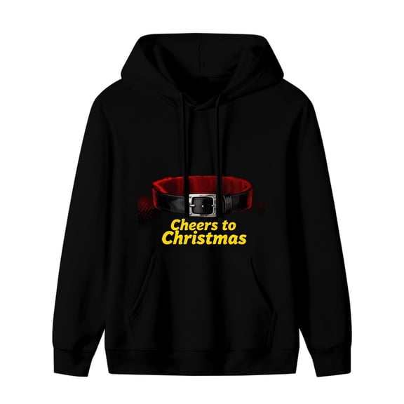 LNFAUEAPRINT Black Belt with Silver Buckle Christmas Graphic Hoodie, Black