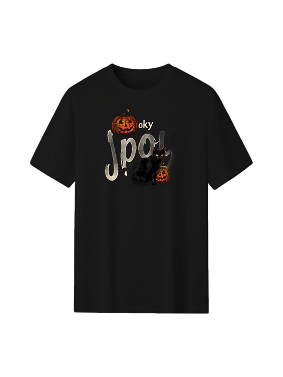 Black Cat Jack-O'-Lantern Spooky Season Graphic Tee, Black