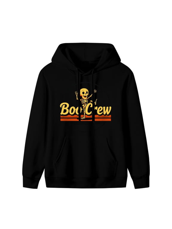 Boo Crew Halloween Skeleton Graphic Hoodie, Black