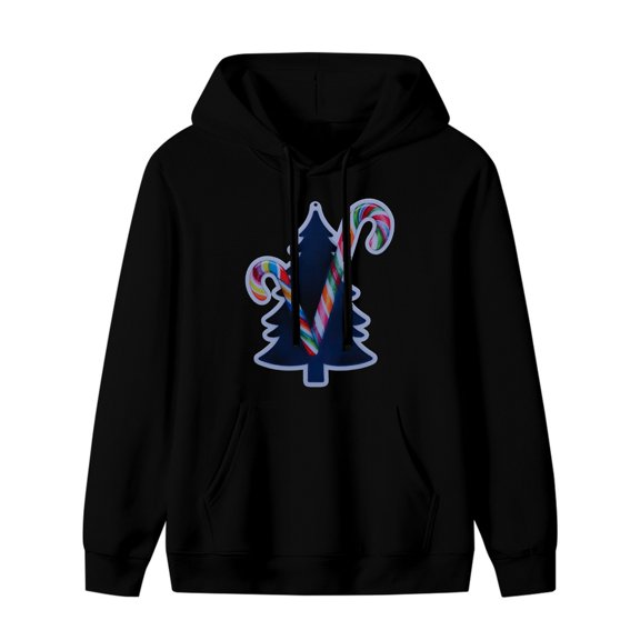 LNFAUEAPRINT Candy Cane Christmas Tree Graphic Hoodie, Black