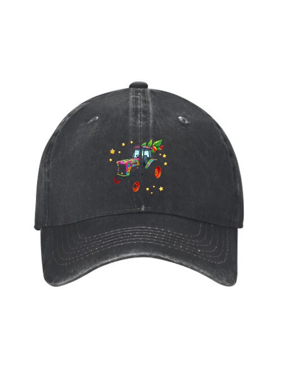 Cartoon Tractor with Leaf Baseball Cap, Washed Cotton Dad Hat