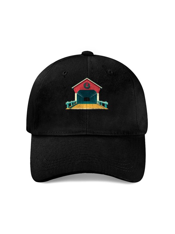 Christmas Covered Bridge Baseball Cap, Cotton Twill Dad Hat
