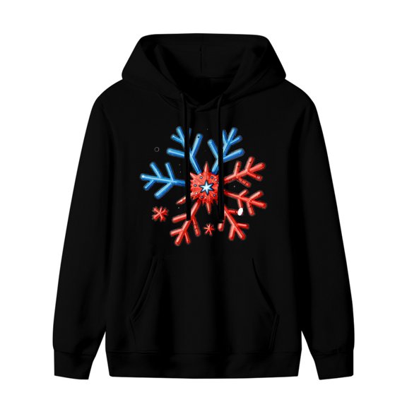 LNFAUEAPRINT Christmas Snowflakes Graphic Hoodie, Black Unisex Pullover