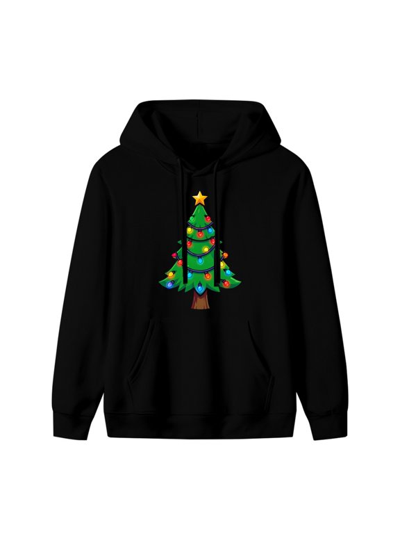Christmas Tree String Lights Graphic Hoodie, Black