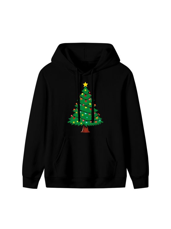 Christmas Tree String Lights Graphic Hoodie, Black