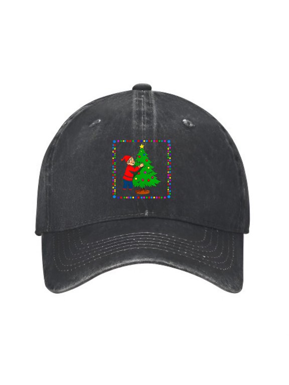 Elf Decorating Christmas Tree Baseball Cap, Adjustable Dad Hat