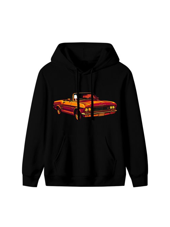 Classic Convertible Car Graphic Hoodie, Black Unisex Pullover