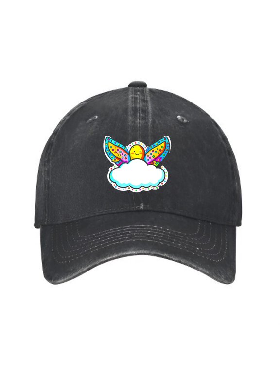 Cloud Smiling Face Baseball Cap, Washed Cotton Dad Hat