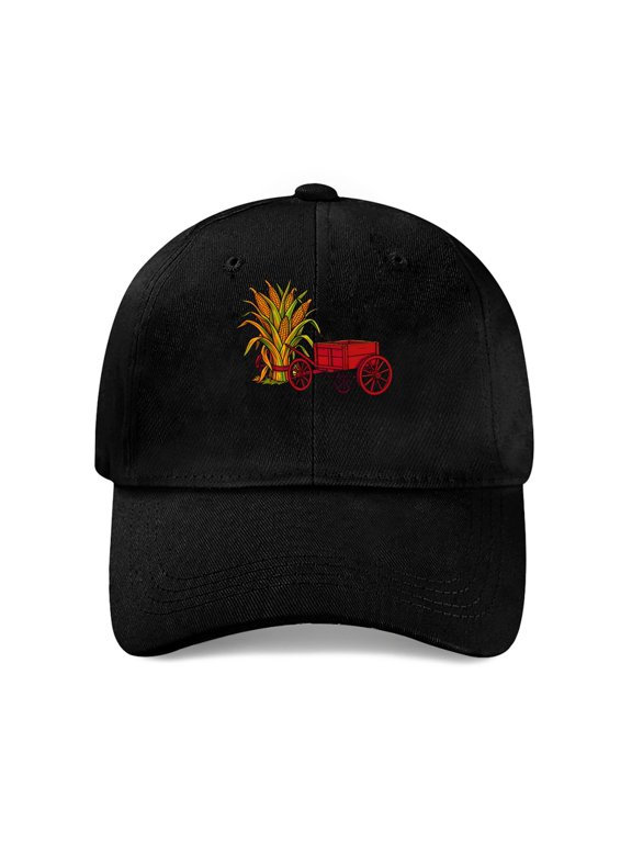 Corn Stalks and Red Wagon Baseball Cap, Cotton Twill Dad Hat