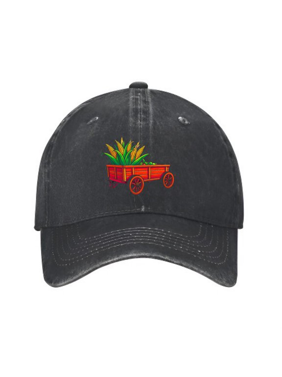 Corn Stalks in Red Wagon Baseball Cap, Washed Cotton Dad Hat