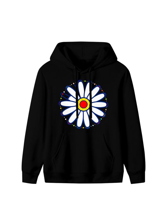 Daisy Graphic Hoodie, Black Unisex Pullover Hooded Sweatshirt