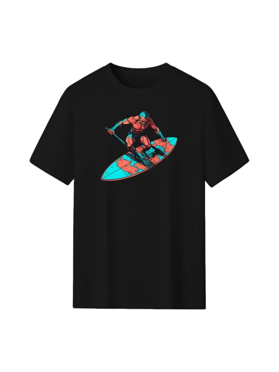 Demonic Surfer Halloween Graphic Tee, Black Unisex T-Shirt