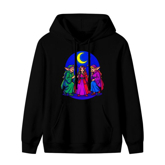 LNFAUEAPRINT Elf Carol Singers Graphic Hoodie, Black Unisex Pullover