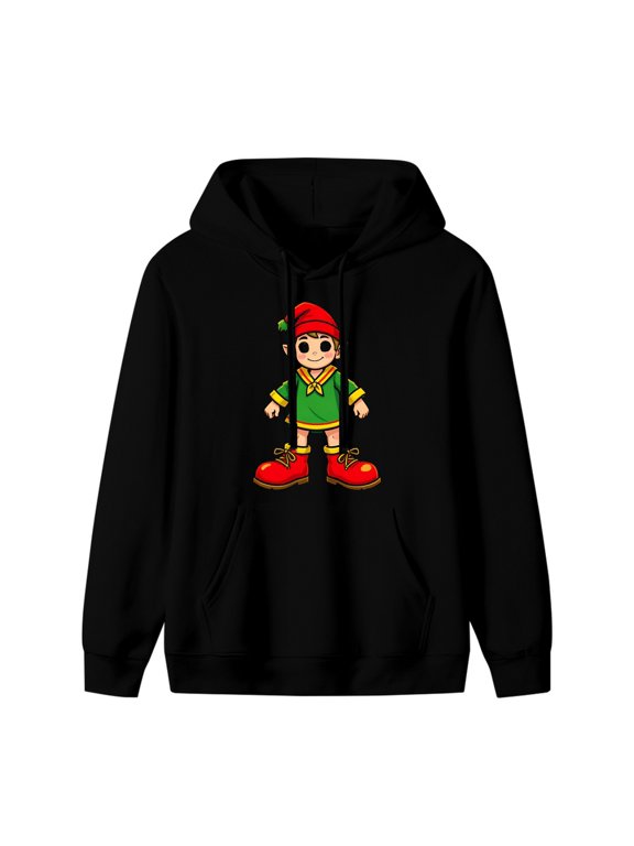 Elf Character - Festive Holiday Graphic Hoodie, Black