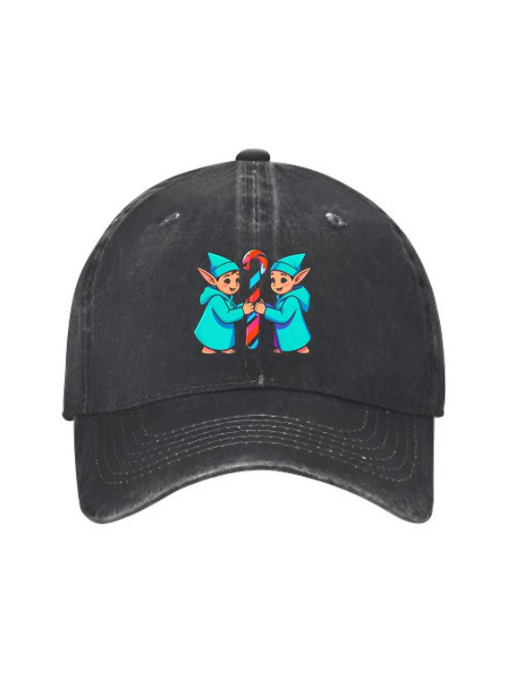 Elf Friends Sharing Candy Baseball Cap, Washed Cotton Dad Hat