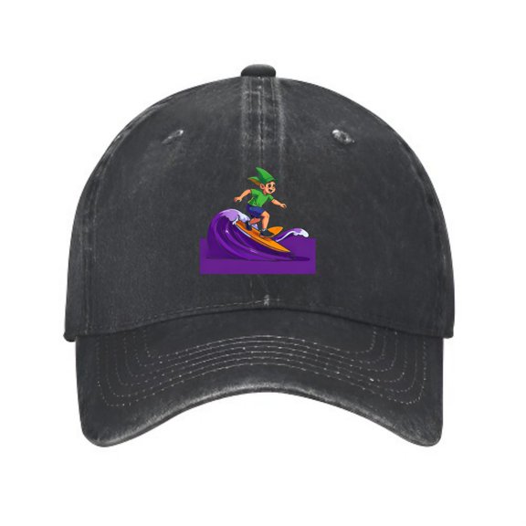 LNFAUEAPRINT Elf Surfing Holiday Baseball Cap, Washed Cotton Dad Hat