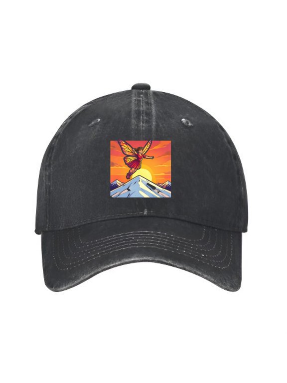 Fairy Flying Over Snowy Baseball Cap, Washed Cotton Dad Hat