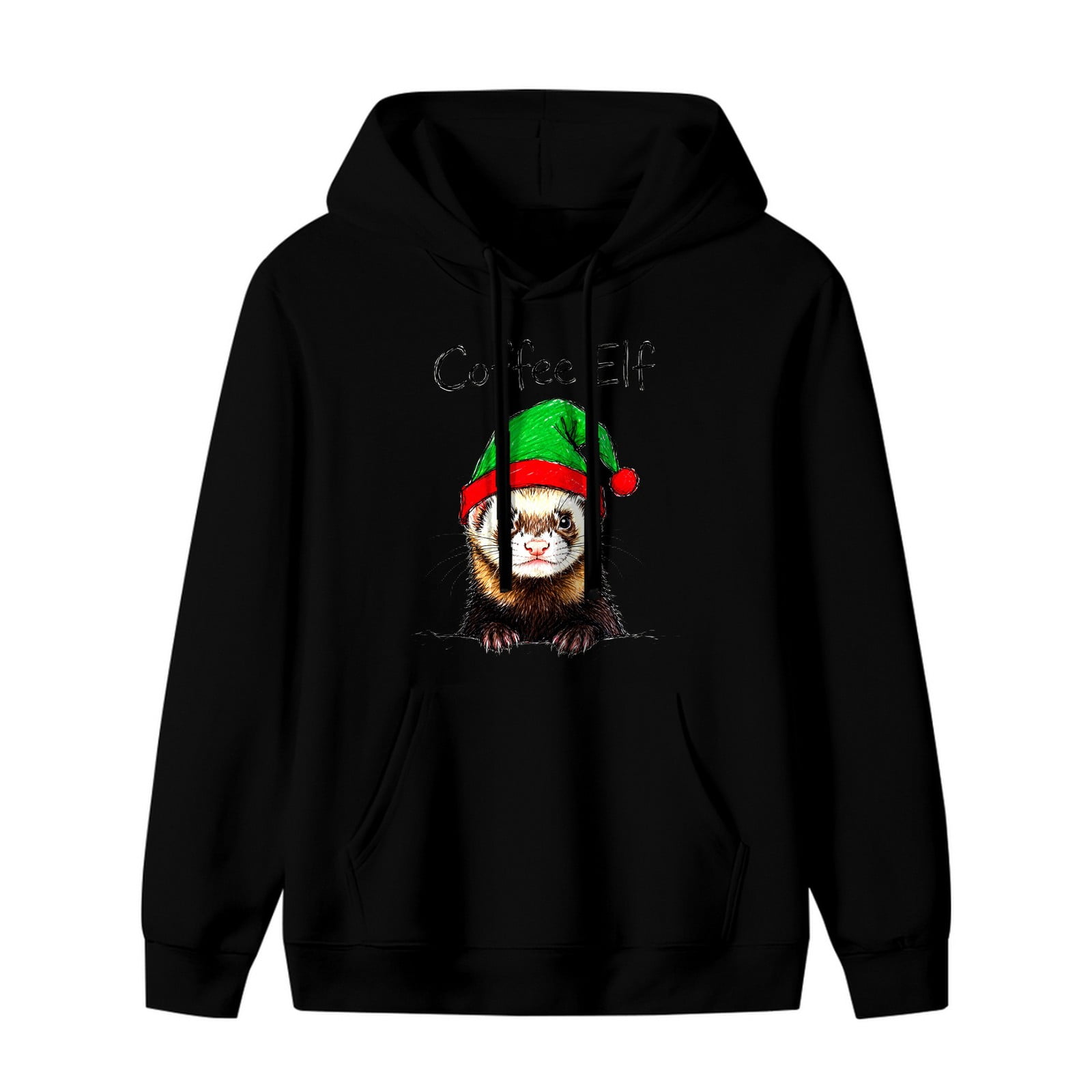 Santa Elf Project LNFAUEAPRINT Ferret in Elf Hat Christmas Graphic Hoodie, Black ...